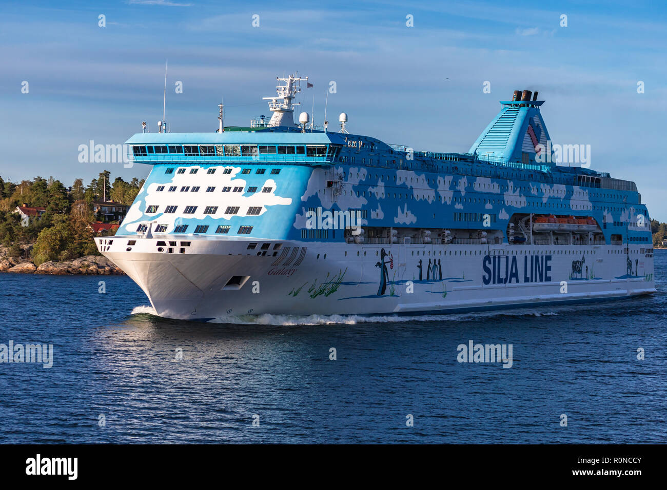 Stoccolma, Svezia - 13 Settembre 2018: linea Silja Galaxy camicia di lasciare il porto di Stoccolma. La Svezia. Foto Stock