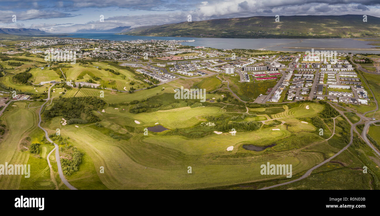Akureyri campo da golf, Akureyri, Eyjafjordur, Nord Islanda Foto Stock
