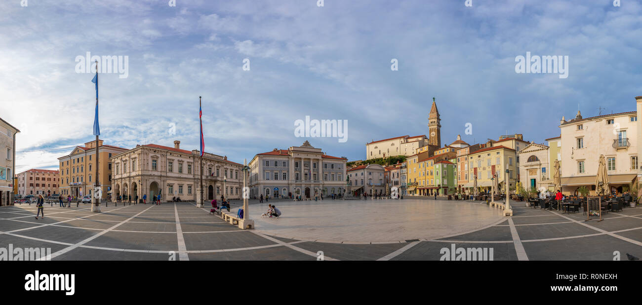 Tartini piazza centrale, pirano, Adriatico, Slovenia Foto Stock