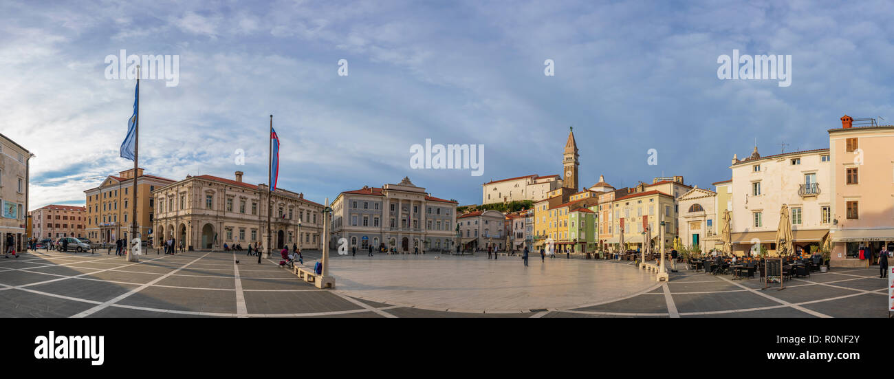 Tartini piazza centrale, pirano, Adriatico, Slovenia Foto Stock