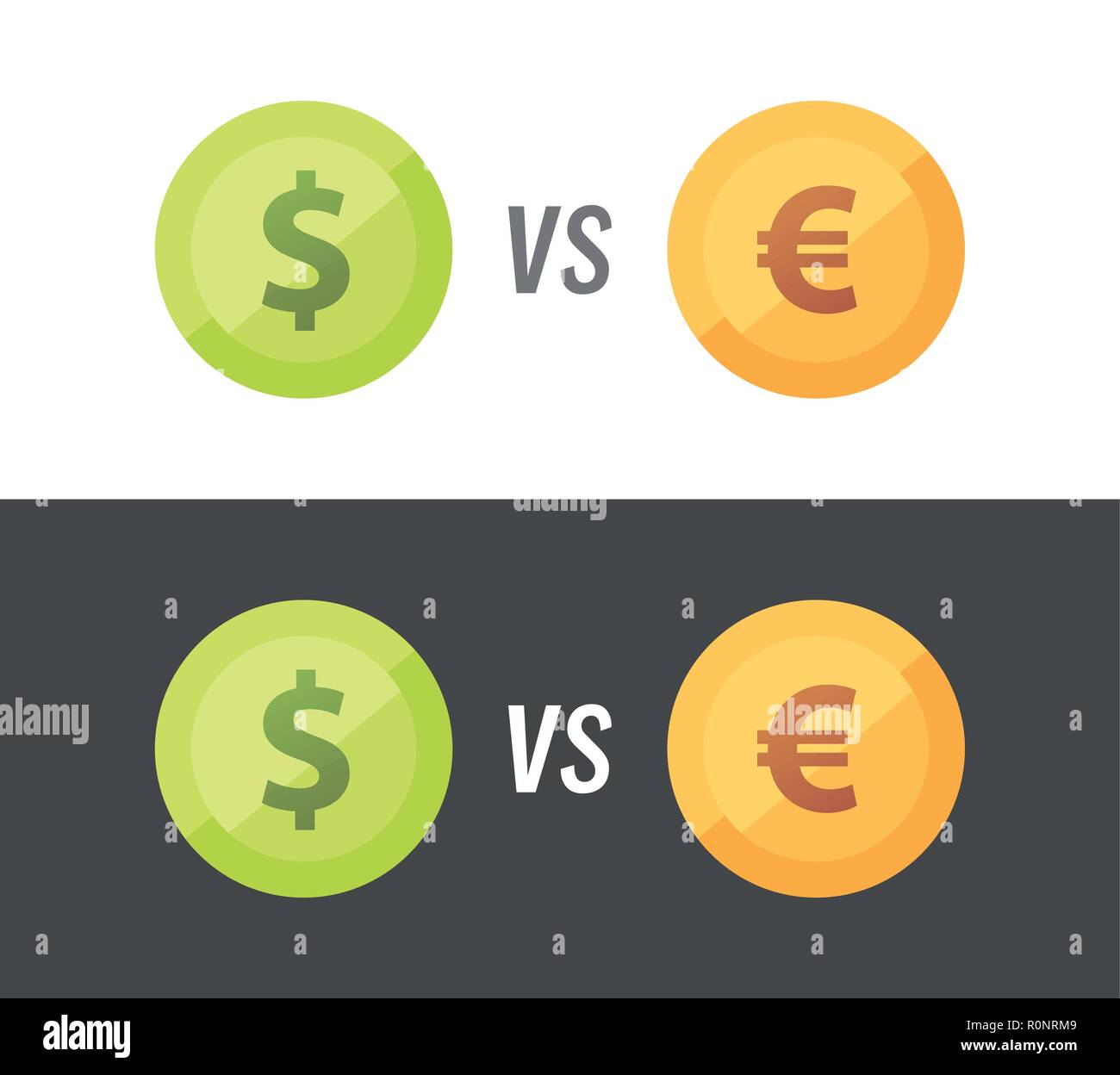 Coppia di valuta di Euro vs dollaro - illustrazione vettoriale su bianco e sfondo nero. Illustrazione Vettoriale