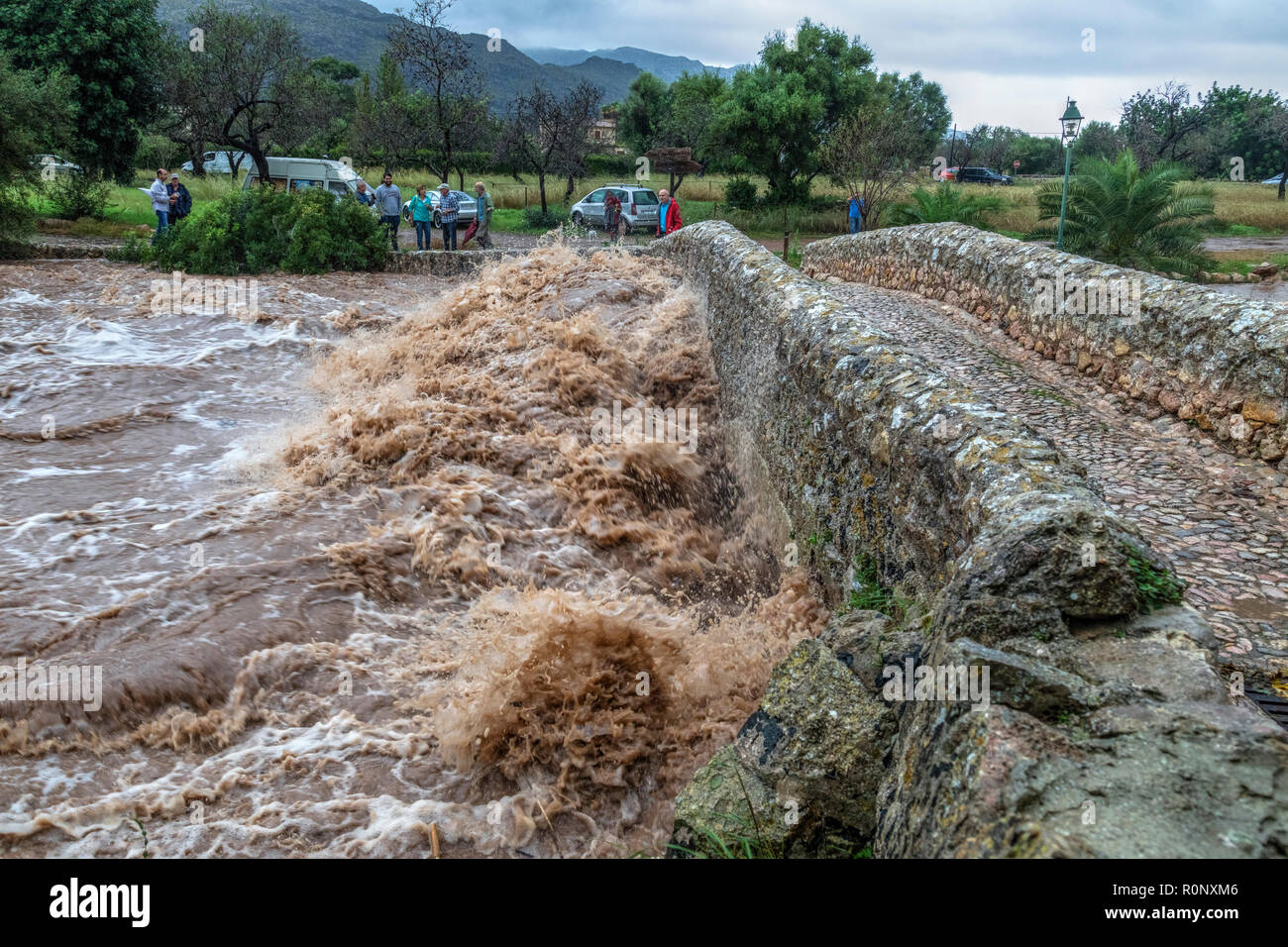Alluvione sulla Mallorca, Pollenca, isole Baleari, Spagna, Europa Foto Stock