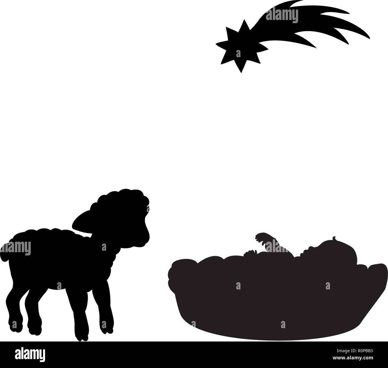 Natale. Silhouette baby e di agnello. Stella di natale Illustrazione Vettoriale