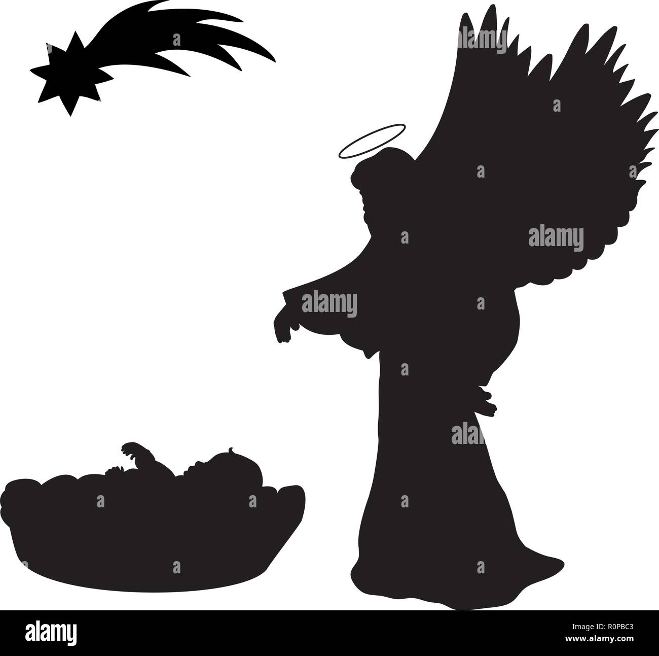 Natale. Silhouette e baby angel. Stella di natale Illustrazione Vettoriale