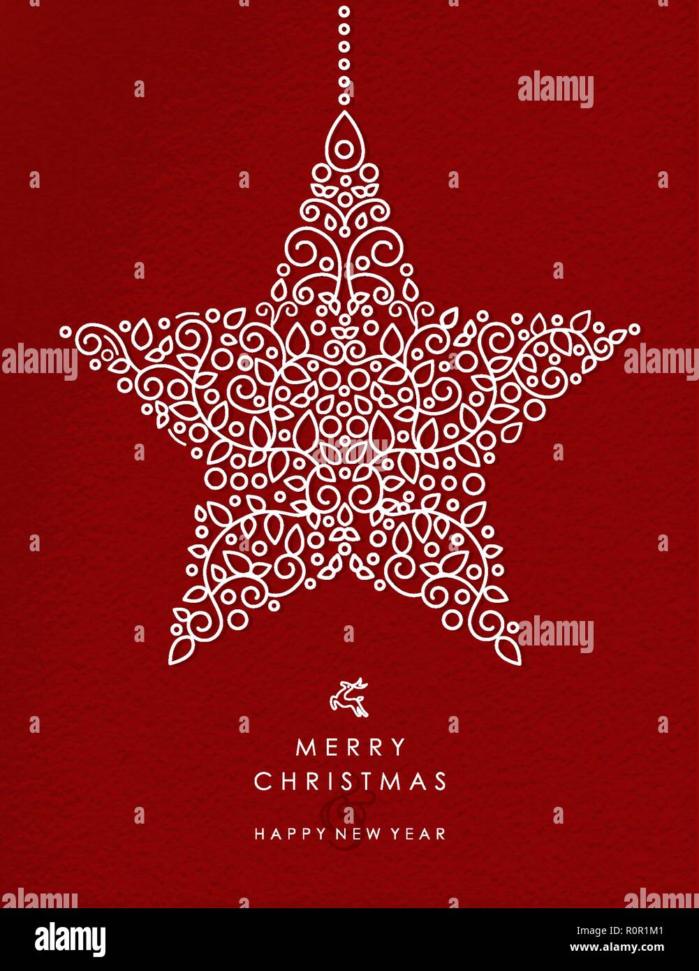 Buon Natale e felice anno nuovo art deco stella forma di decorazione realizzato in profilo monogram stile con semplici ornamenti natalizi. Ideale per carta vacanze, p Illustrazione Vettoriale