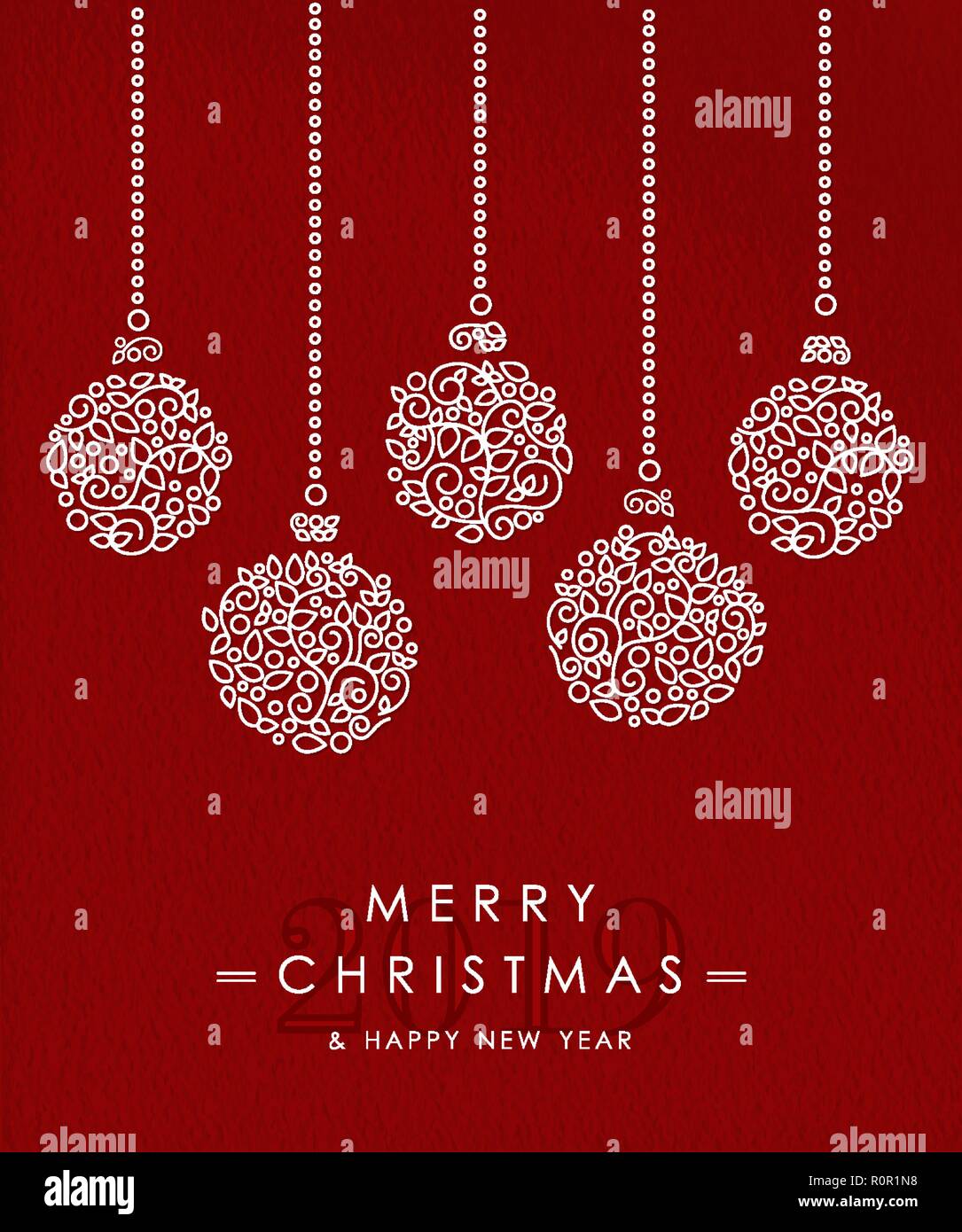 Buon Natale e felice anno nuovo 2019 art deco ninnolo decorazione impostato nel profilo di stile del monogramma con semplici ornamenti natalizi. Illustrazione Vettoriale
