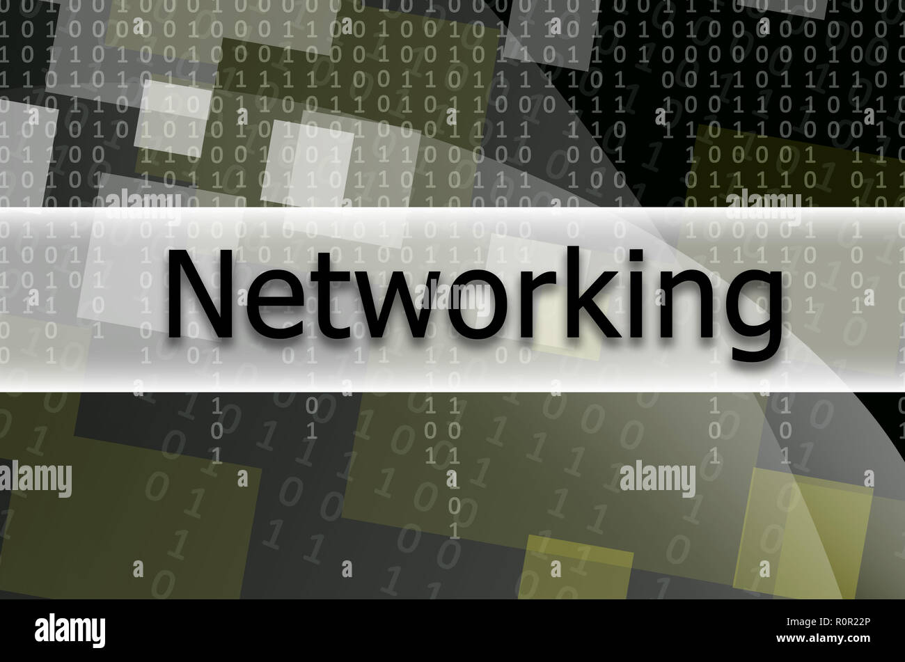 Il testo iscrizione Networking è scritto su un campo semitrasparente circondato da una serie di figure astratte Foto Stock