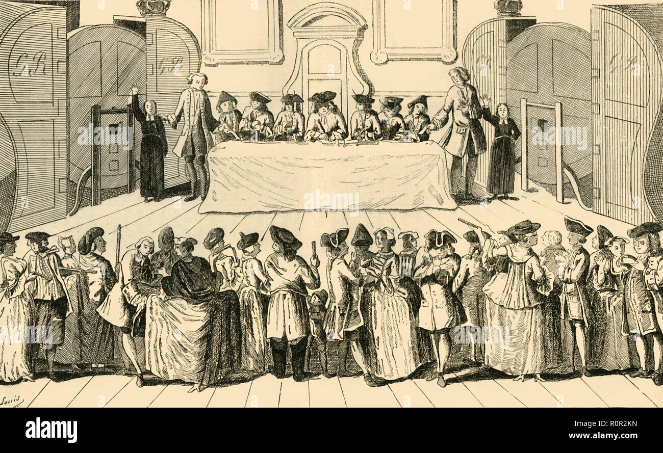 'Disegno dello Stato Lottery alla Guildhall', 1751 (c1872). Creatore: sconosciuto. Foto Stock