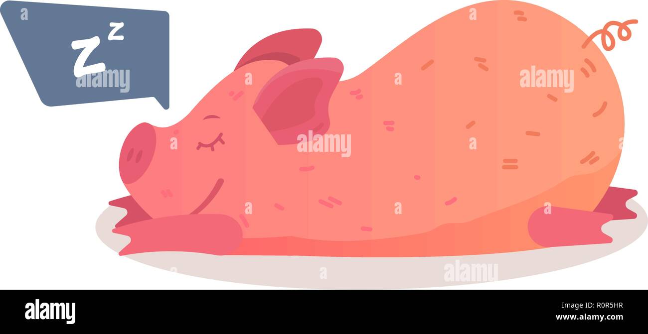 Maiale posti letto sullo stomaco sticker emoticon per sito, infographics, video, animazione, siti web, e-mail, newsletter, relazioni, fumetti Illustrazione Vettoriale