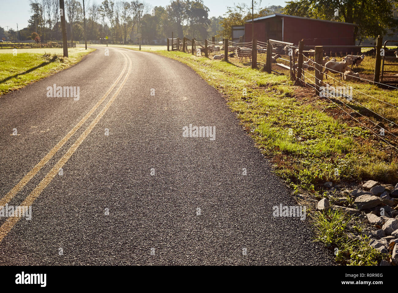 Una strada di campagna, talvolta chiamato "due-lane asfalto' vicino a Lititz, Lancaster County, Pennsylvania, STATI UNITI D'AMERICA Foto Stock