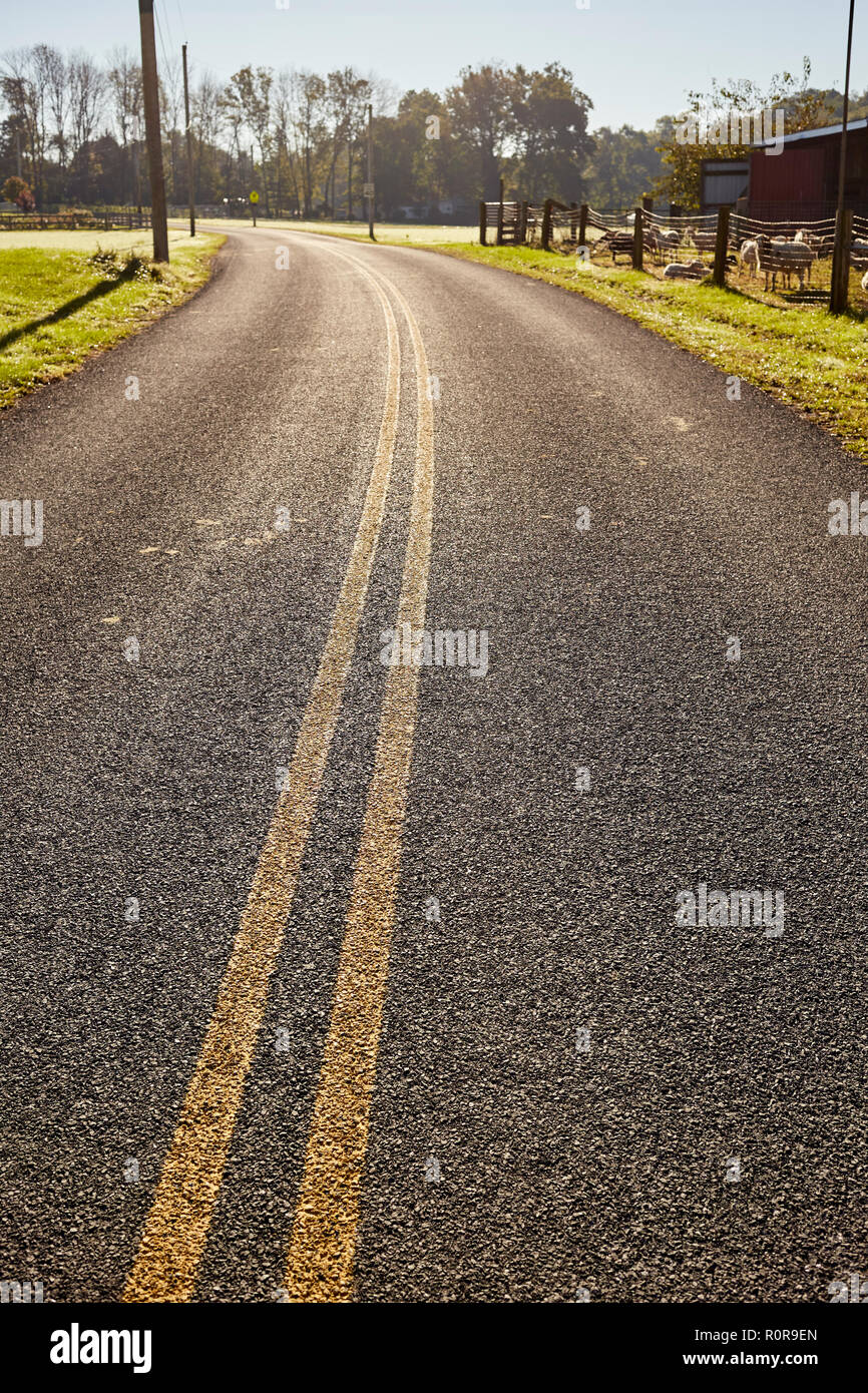 Una strada di campagna, talvolta chiamato "due-lane asfalto' vicino a Lititz, Lancaster County, Pennsylvania, STATI UNITI D'AMERICA Foto Stock