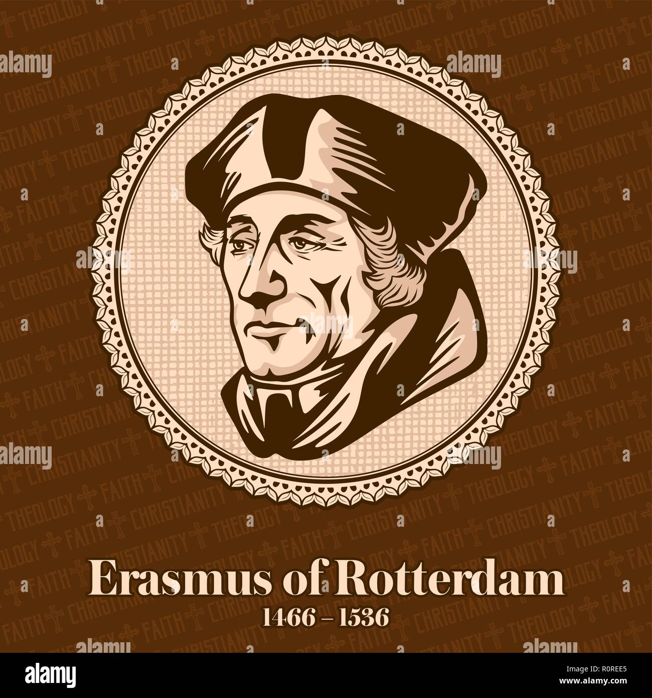 Erasmo da Rotterdam (1466 - 1536) era un olandese umanista cristiano chi è stato il più grande studioso del rinascimento del nord. Illustrazione Vettoriale