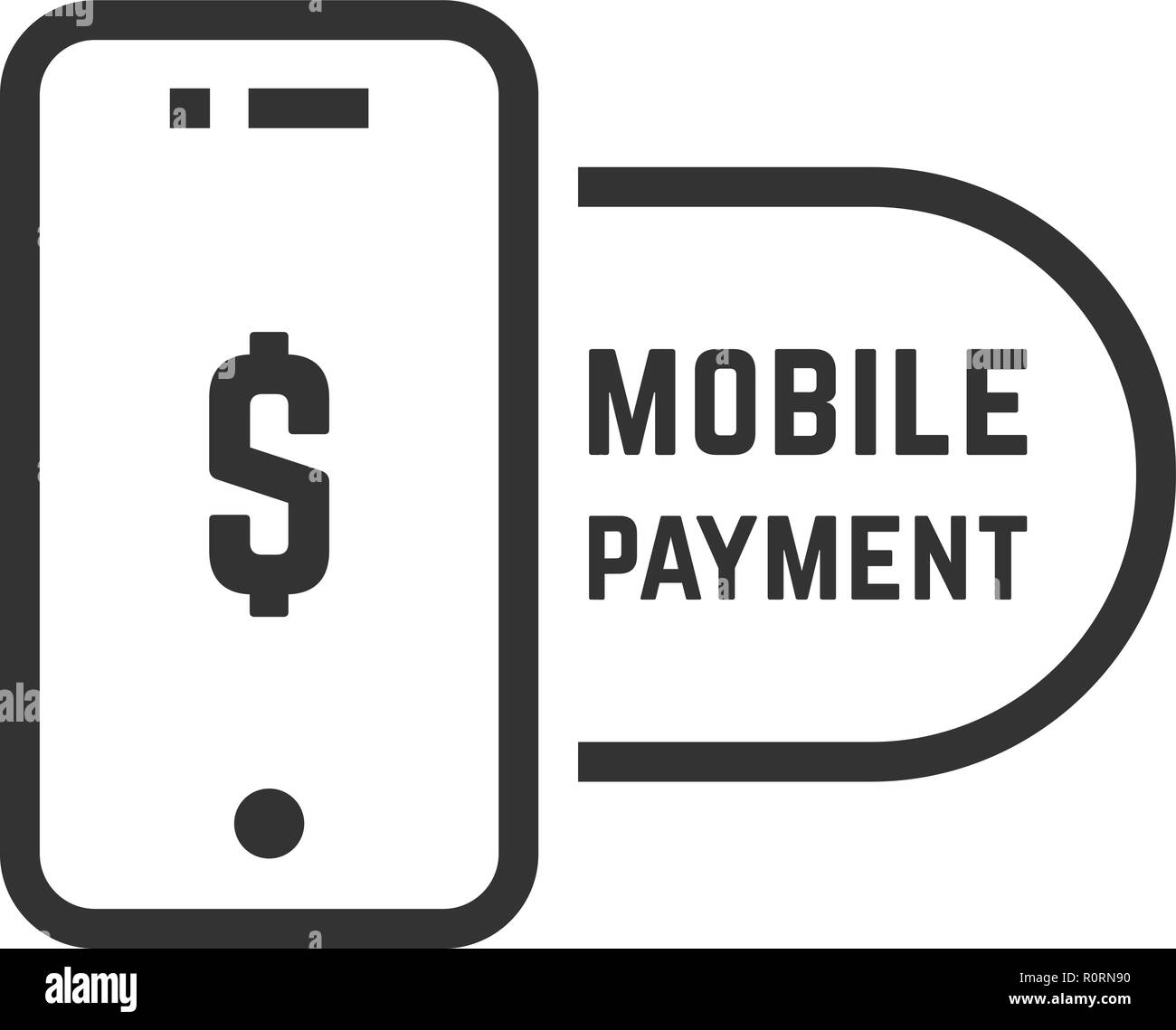 Pagamento mobile come nero lineare telefono Illustrazione Vettoriale