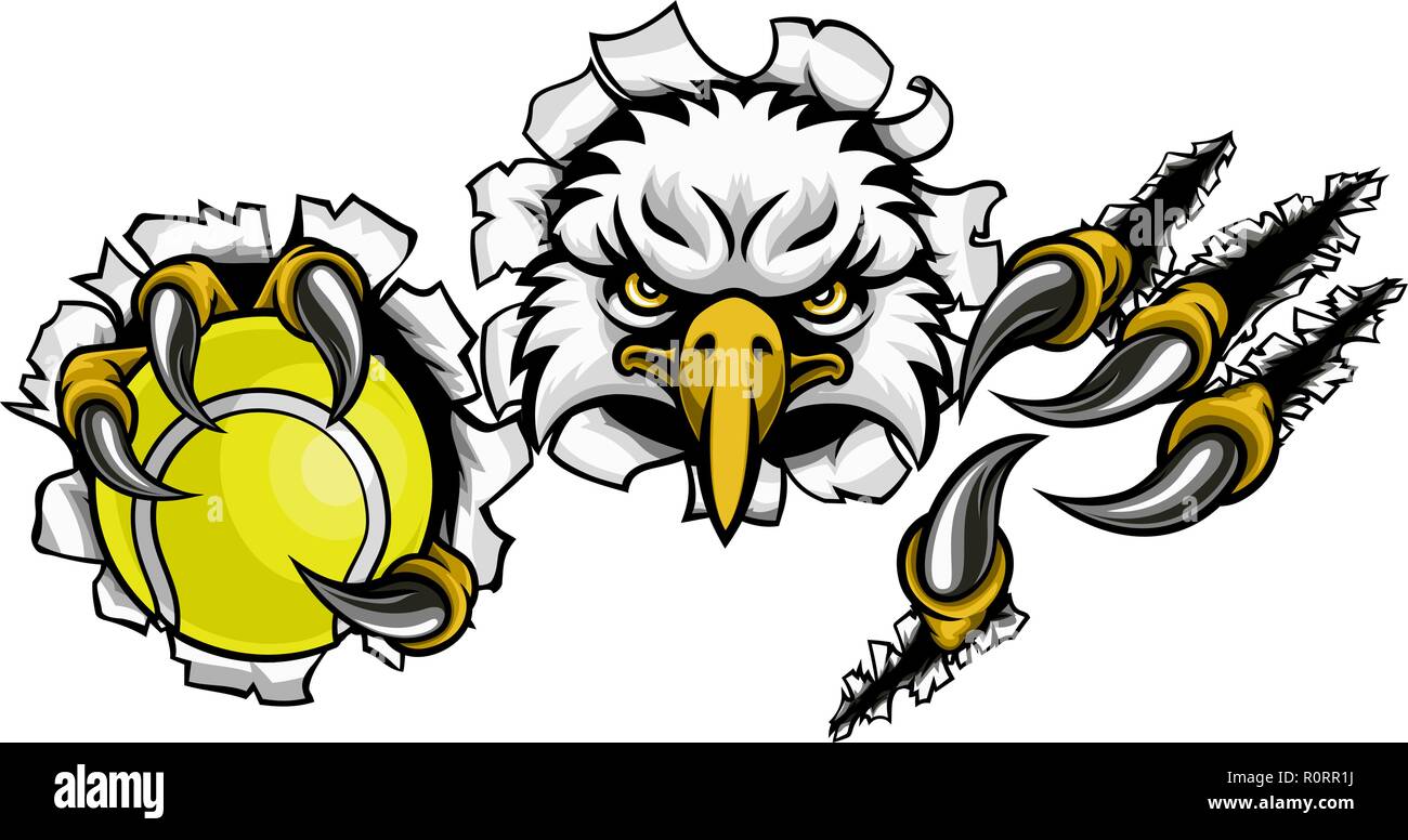 Eagle Tennis mascotte cartoon sfondo di strappo Illustrazione Vettoriale