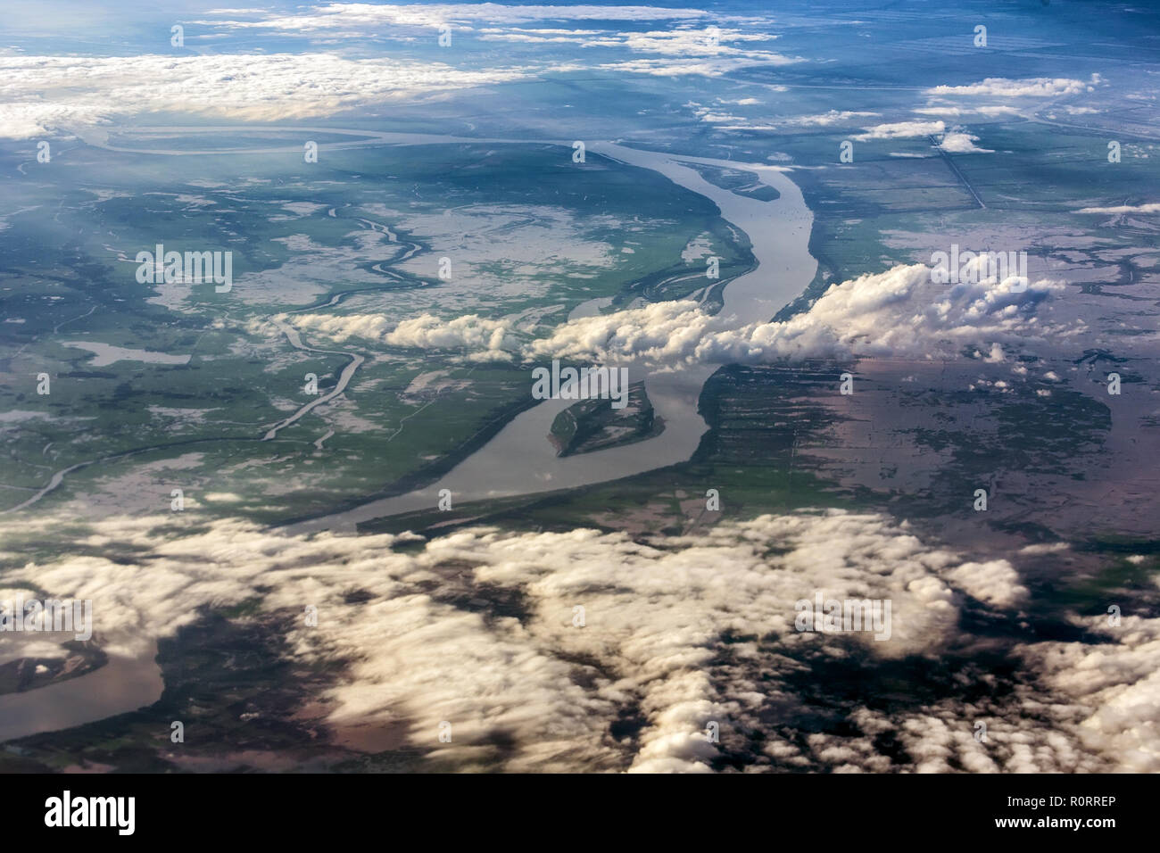 Vista aerea del fiume Mekong in Vietnam vicino a Saigon (Ho Chi Minh) Foto Stock
