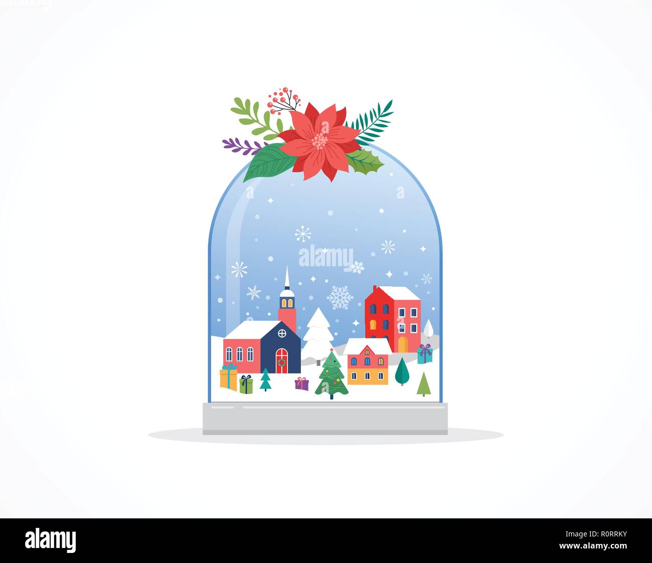 Buon Natale, Winter Wonderland scene in Snow Globe, concetto illustrazione vettoriale Illustrazione Vettoriale