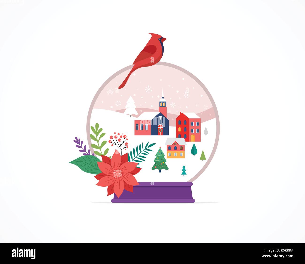 Buon Natale, Winter Wonderland scene in Snow Globe, concetto illustrazione vettoriale Illustrazione Vettoriale