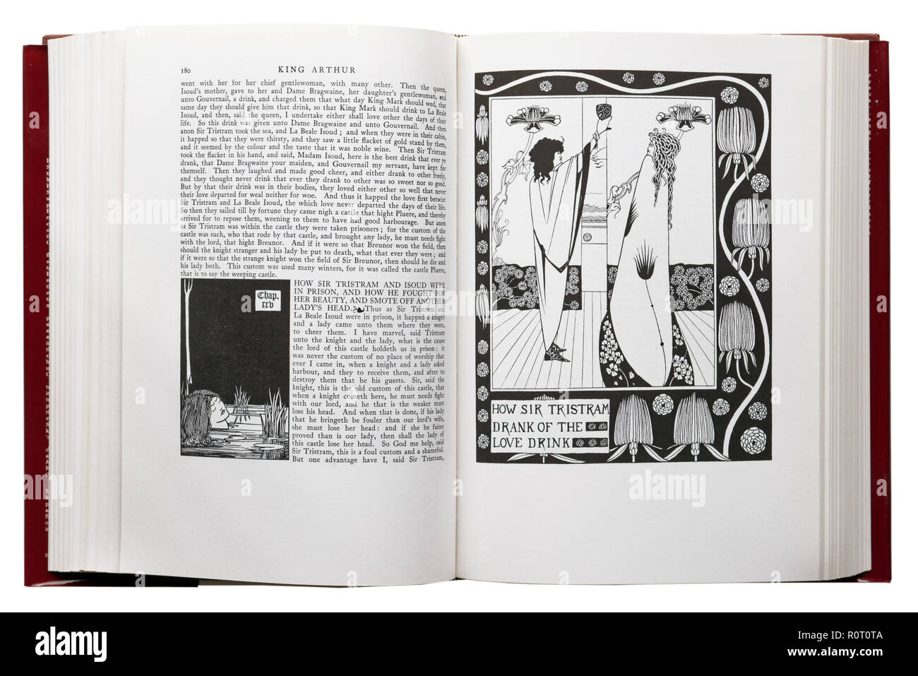 Le morte d'Arthur di Sir Thomas Malory. Illustrazione di come Sir Tristram bevuto dell'amore bere da Aubrey Beardsley Foto Stock