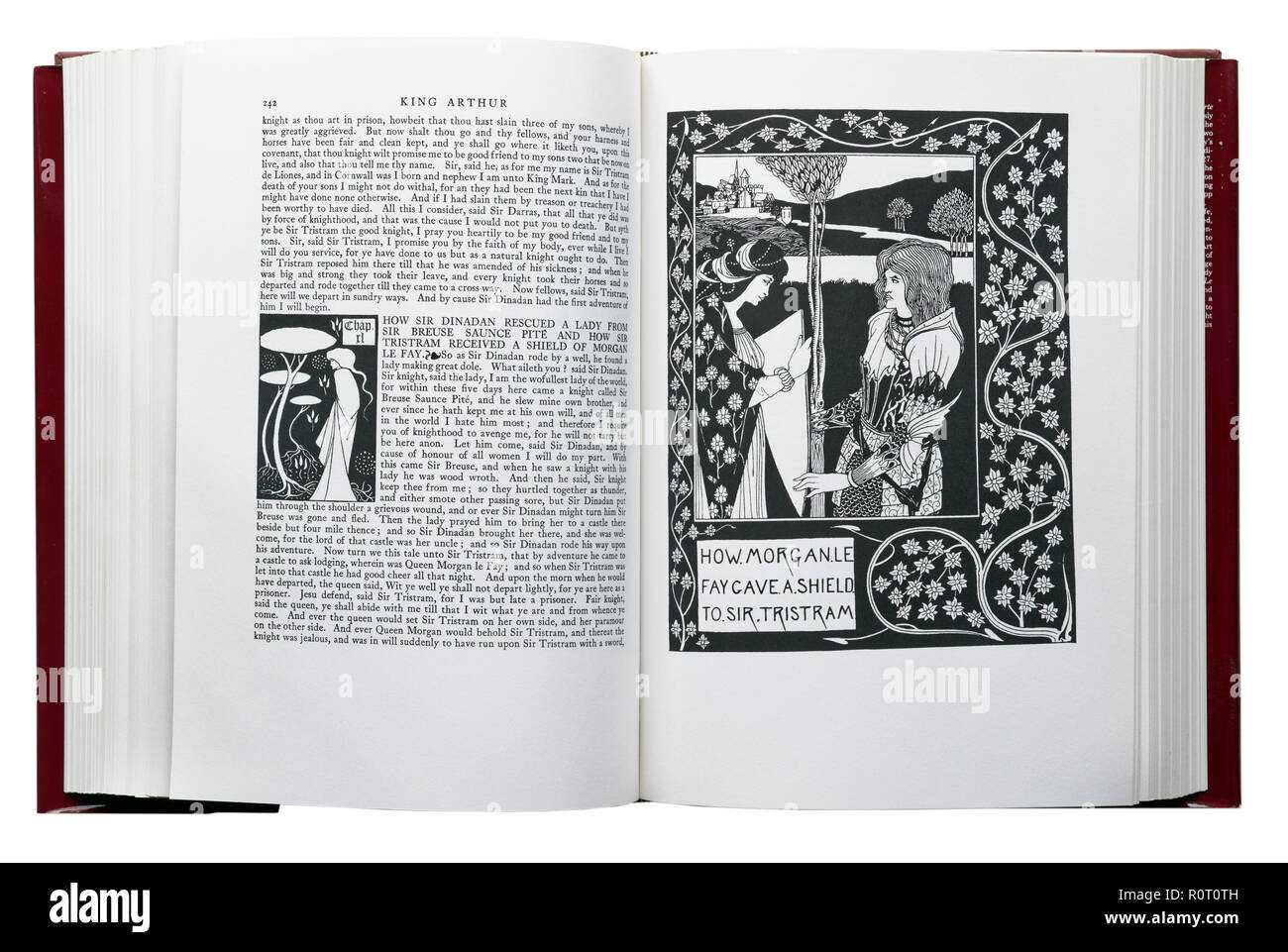 Le morte d'Arthur di Sir Thomas Malory. Illustrazione di come Morgan Le Fay diede uno scudo per Sir Tristram da Aubrey Beardsley Foto Stock