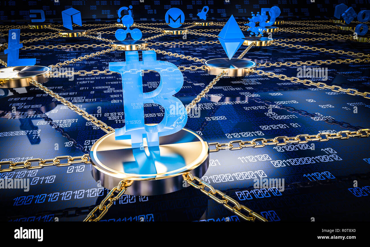 Concetto di blockchain 3d rendering immagine Foto Stock