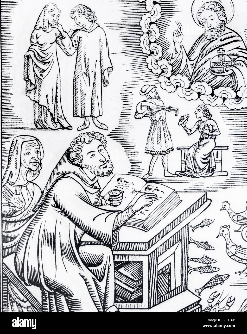 JUAN RUIZ Arcipreste de Hita. ESCRITOR ESPAÑOL. ALCALA DE HENARES 1284-1351 GRABADO BIBLIOTECA NACIONAL . MADRID. Foto Stock