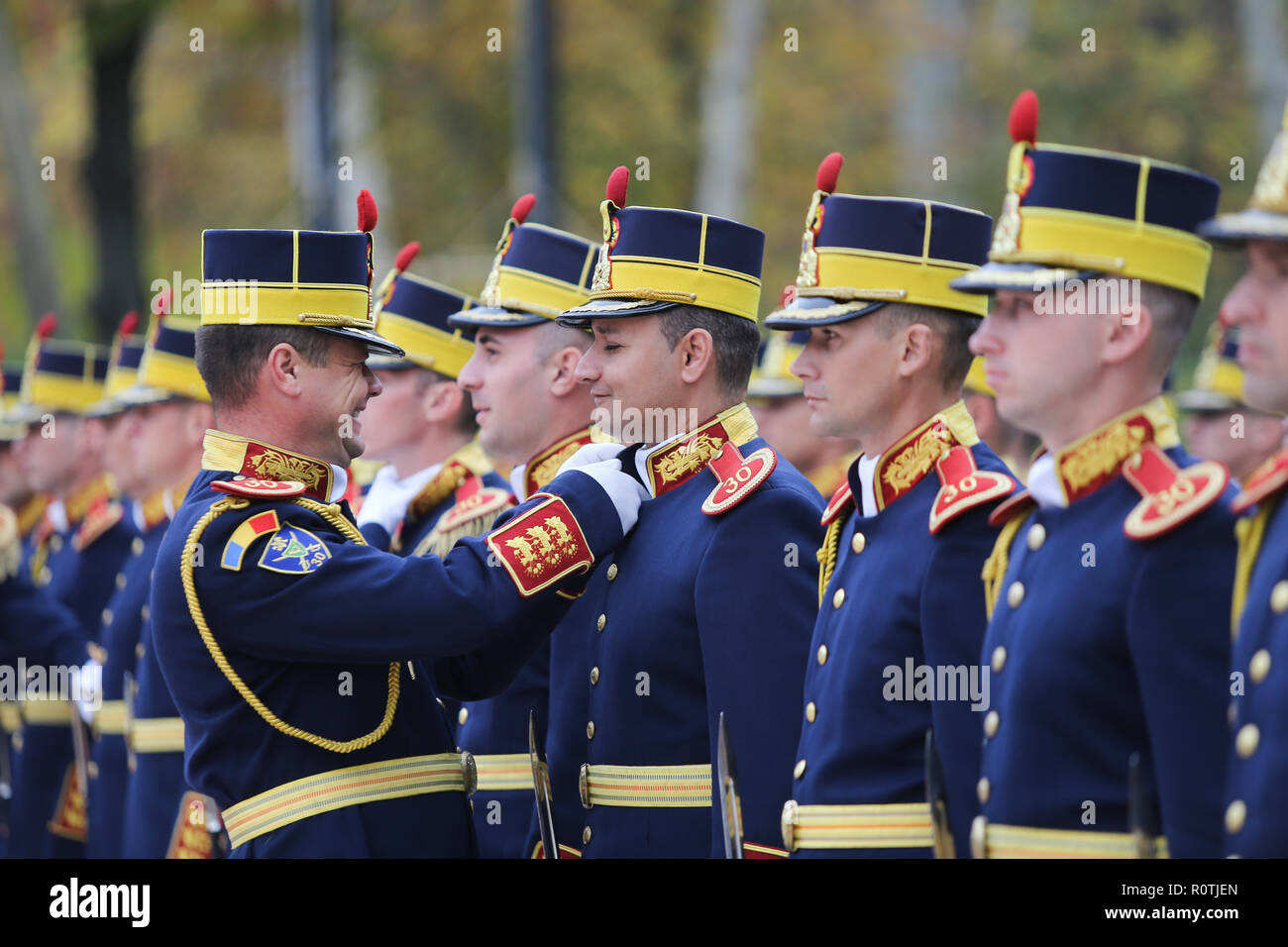 Bucarest, Romania - 31 Ottobre 2018: romeno Michael Brave trentesimo Guards Brigade soldati durante un ufficiale visita di stato Foto Stock