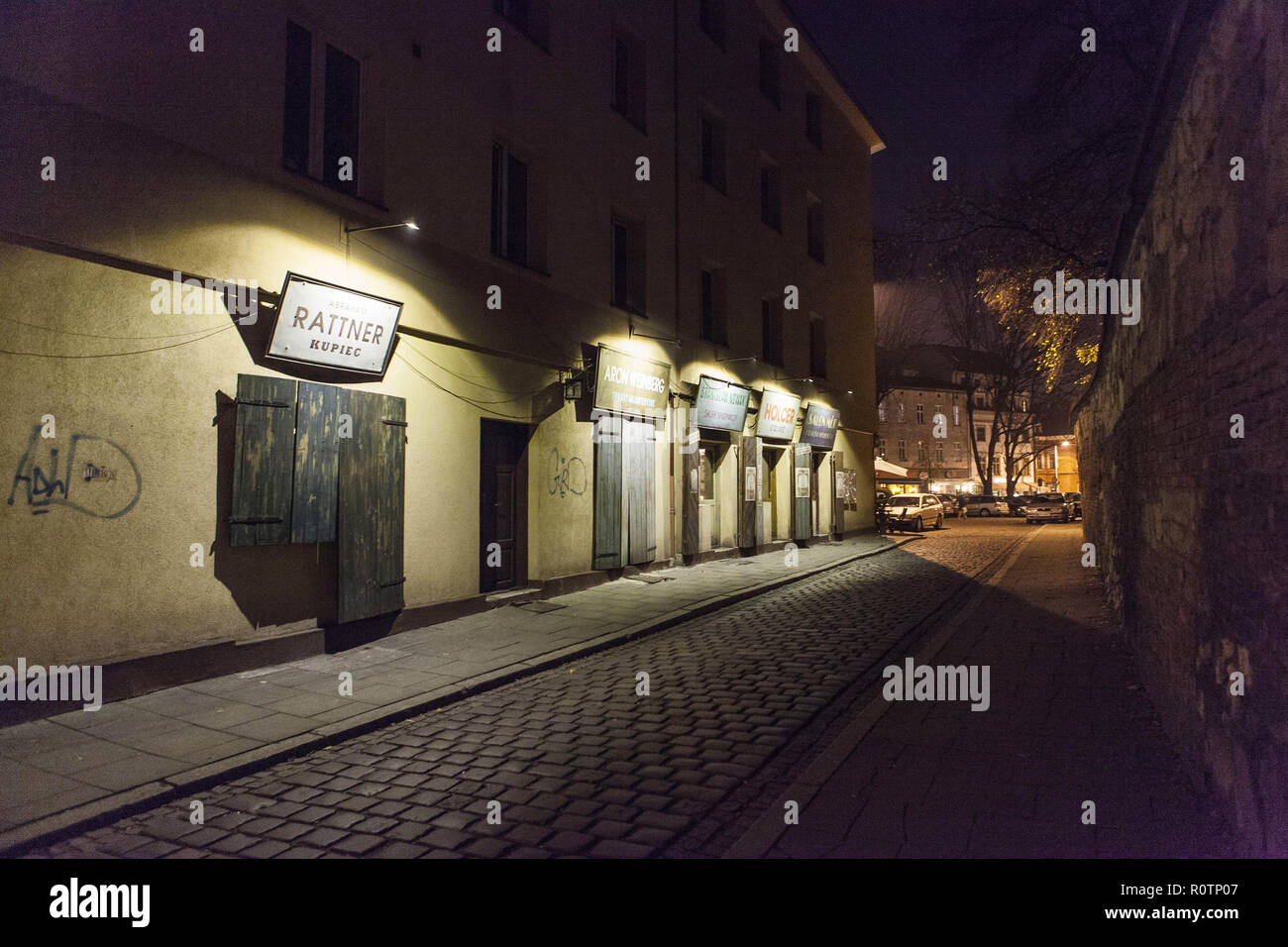 Vista notturna di Kazimierz Quartiere Ebraico, Cracovia in Polonia Foto © Federico Meneghetti/Sintesi/Alamy Stock Photo Foto Stock