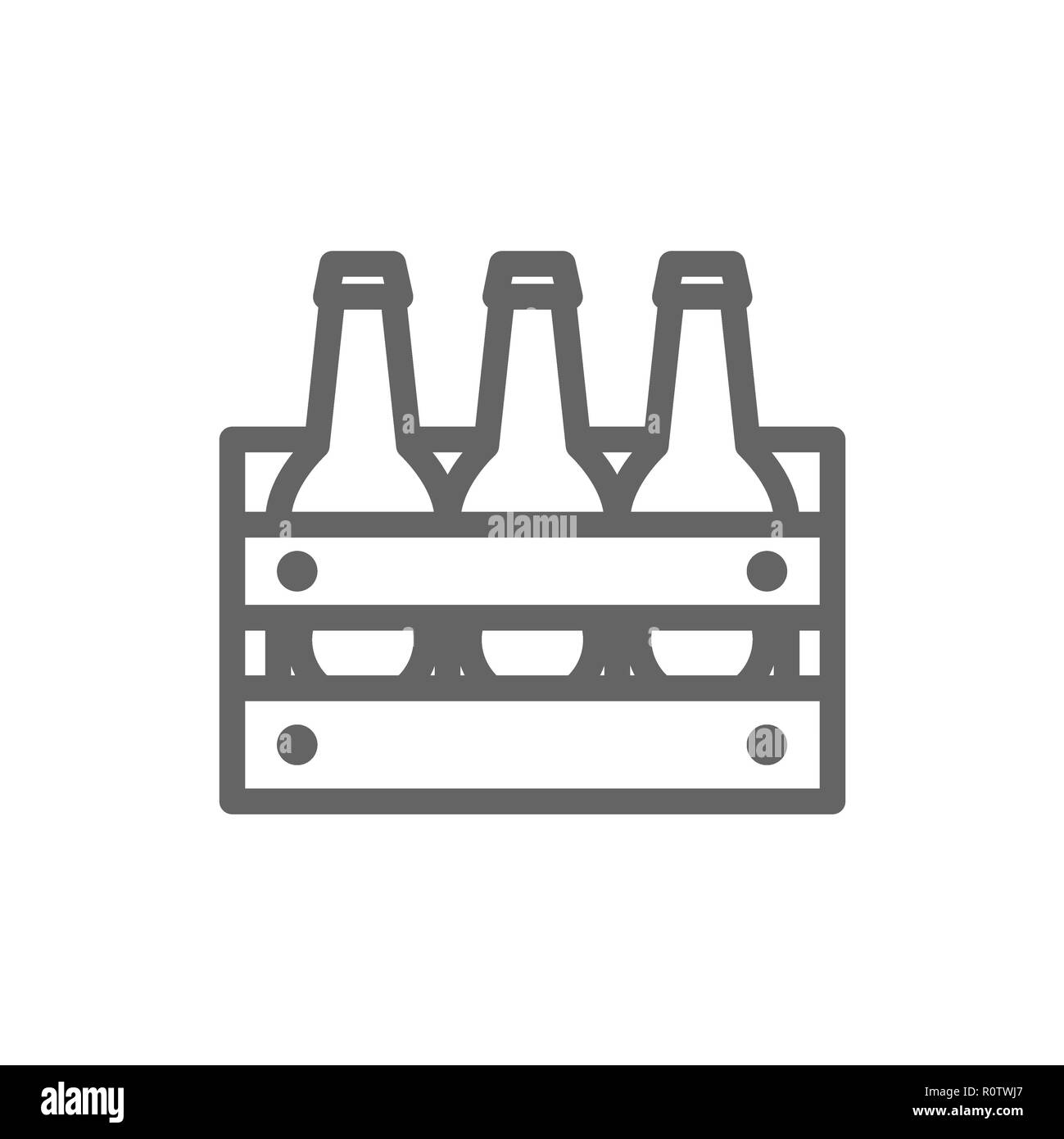 Semplice le bottiglie di birra in cesto icona linea. Simbolo e segno illustration design. Isolato su sfondo bianco Foto Stock