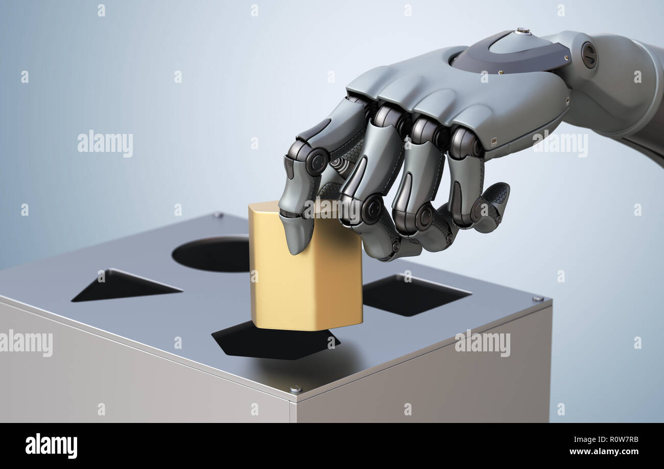 Mano robotica con Logic Box. 3D'illustrazione, Foto Stock