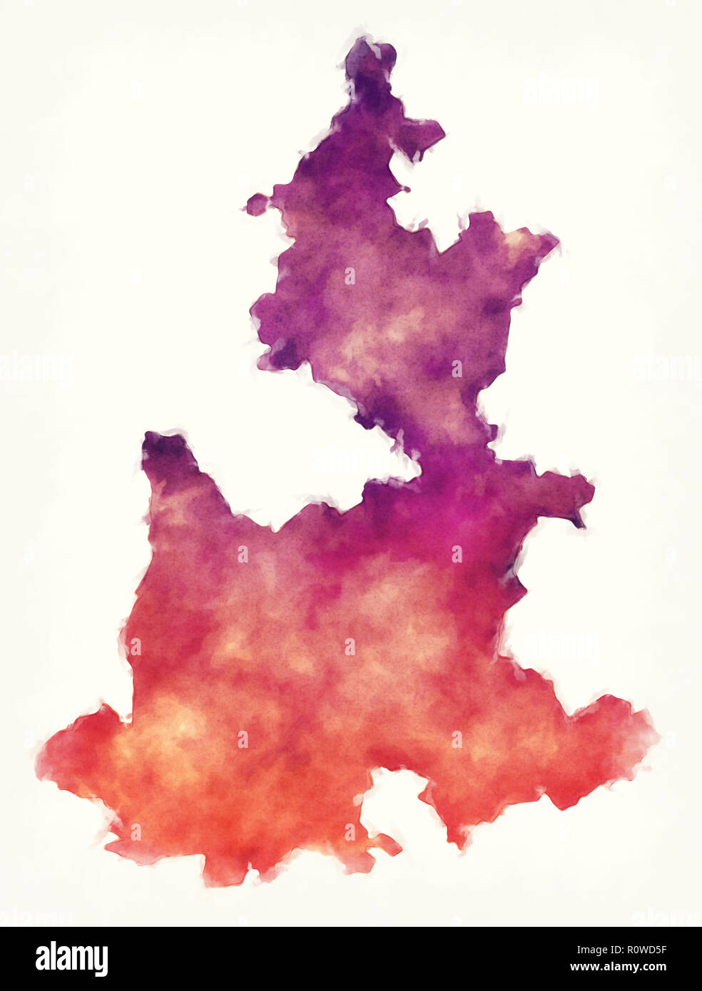 Puebla mappa dello stato del Messico di fronte a uno sfondo bianco Foto Stock