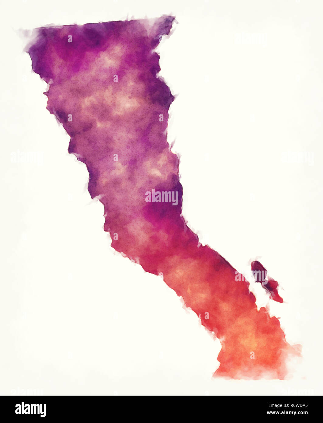 Baja California mappa dello stato del Messico di fronte a uno sfondo bianco Foto Stock