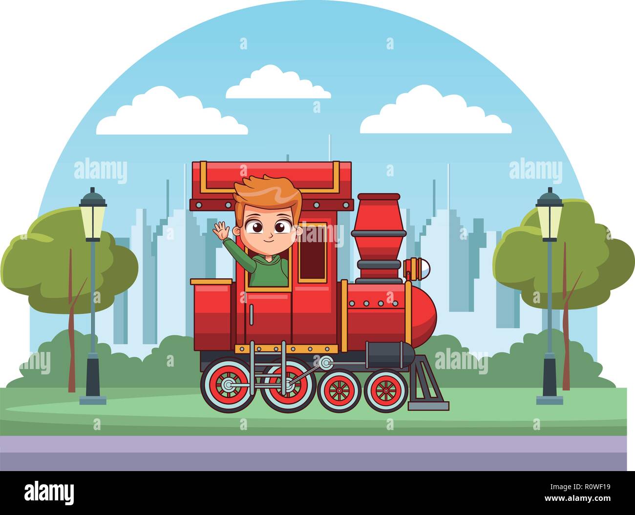 Kid treno di equitazione cartoon Illustrazione Vettoriale