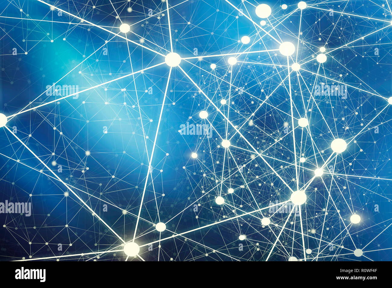 Le linee di collegamento simbolo su sfondo blu. Sfondo tecnologico. Moderno collegamento wireless. Foto Stock