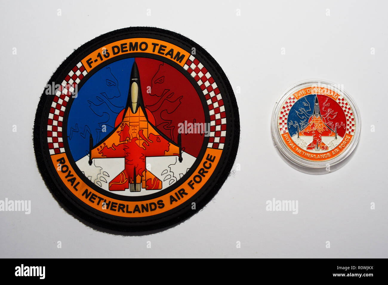 Royal Netherlands Air Force Dutch F-16 team demo di patch da collezione e sfida coin Foto Stock