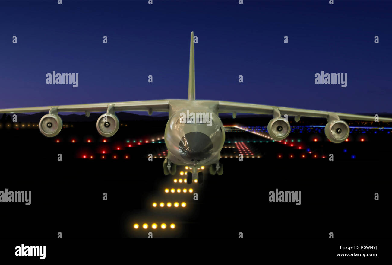 Cargo militare aereo decolla dalla pista Foto Stock