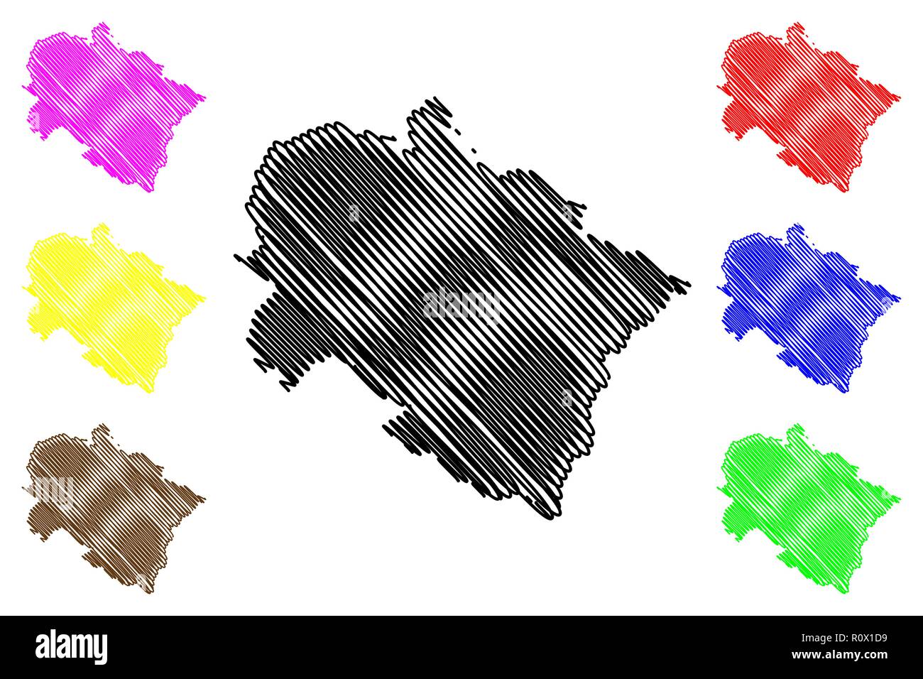 Uttarakhand (Stati e territori dell'Unione Indiana, Stati federati, la Repubblica dell' India) mappa illustrazione vettoriale, scribble sketch stato di Uttarakhand Illustrazione Vettoriale