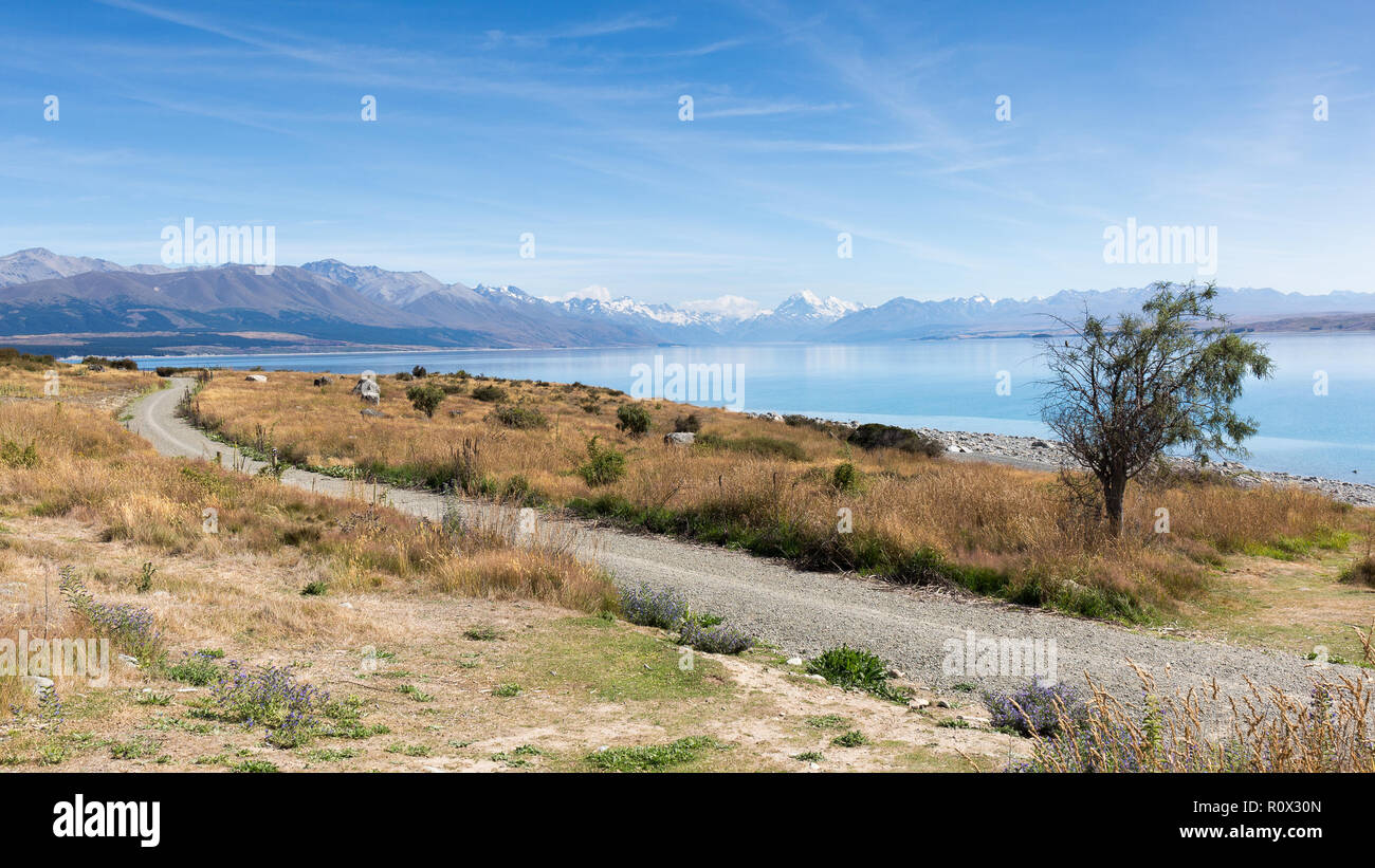 Lago Pukaki e Mount Cook / Aoraki Foto Stock