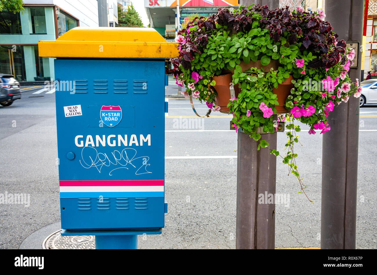 Arredo urbano in Gangnam su K*Star road a Seul, Corea del Sud Foto Stock