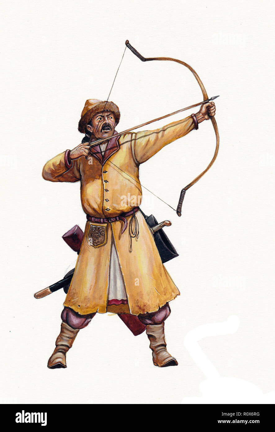 Magyar (Ungherese) archer nella battaglia di Lechfeld, 955. Foto Stock