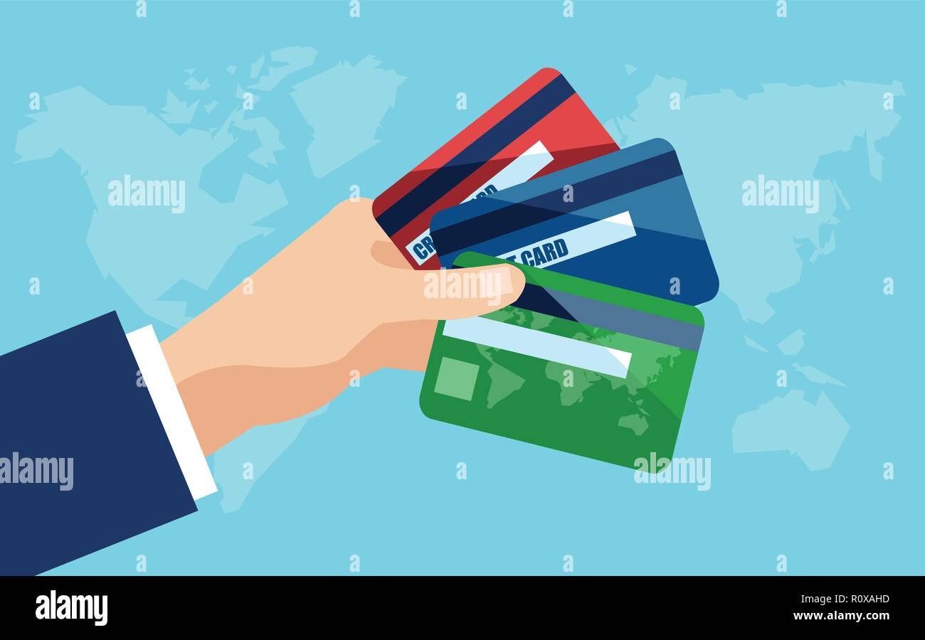 Vecotr di un imprenditore mano azienda Carte di credito. Illustrazione Vettoriale