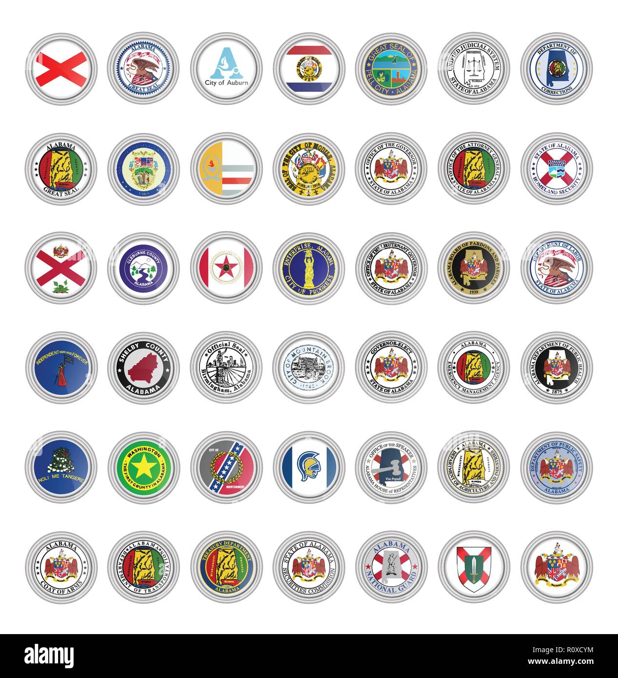 Set di icone vettoriali. Indicatori di stato dell'Alabama. 3D'illustrazione. Illustrazione Vettoriale