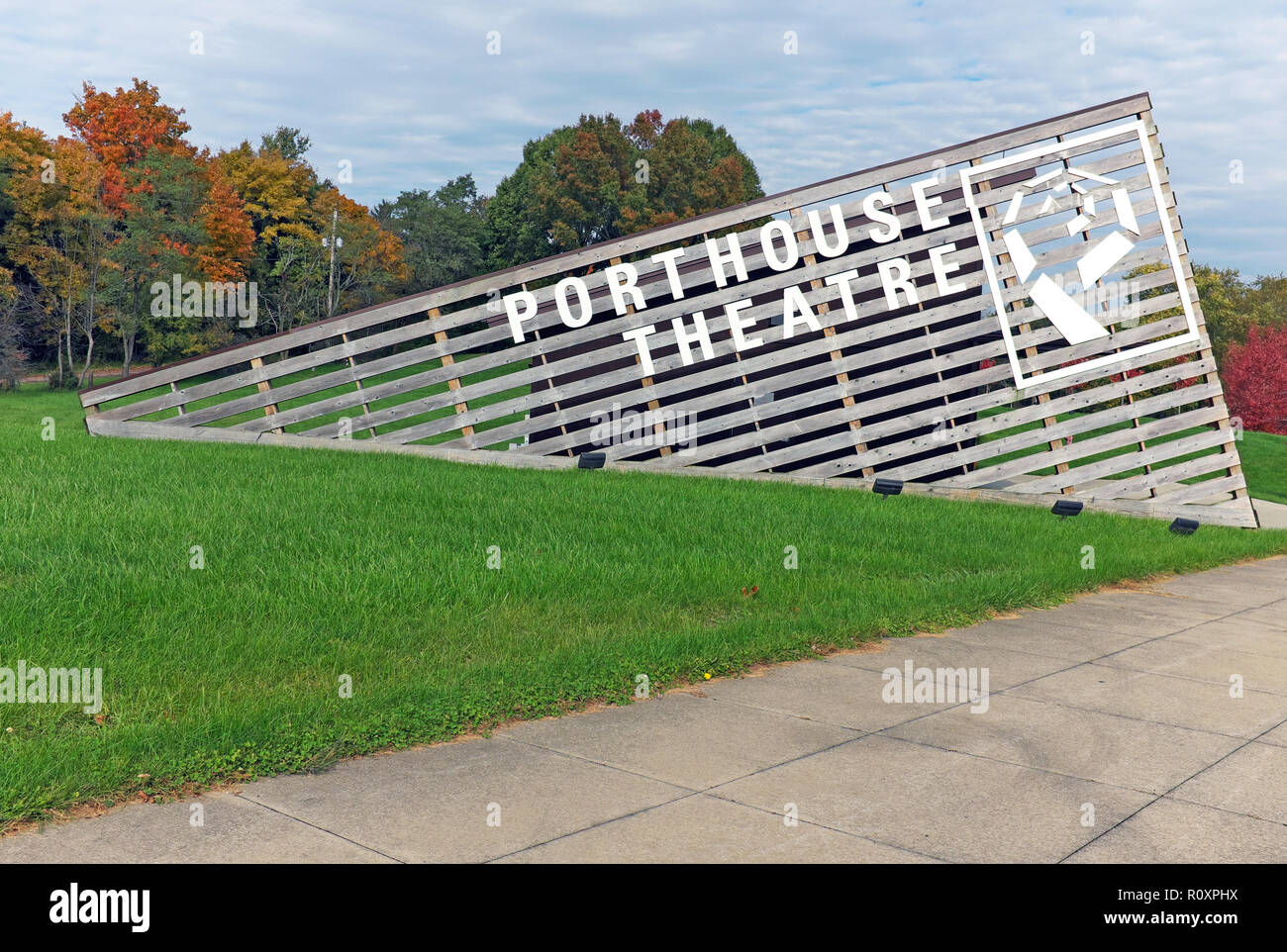 Il Porthouse ingresso al teatro signage su motivi di Blossom Music Center di Cuyahoga Falls, Ohio, Stati Uniti d'America. Foto Stock