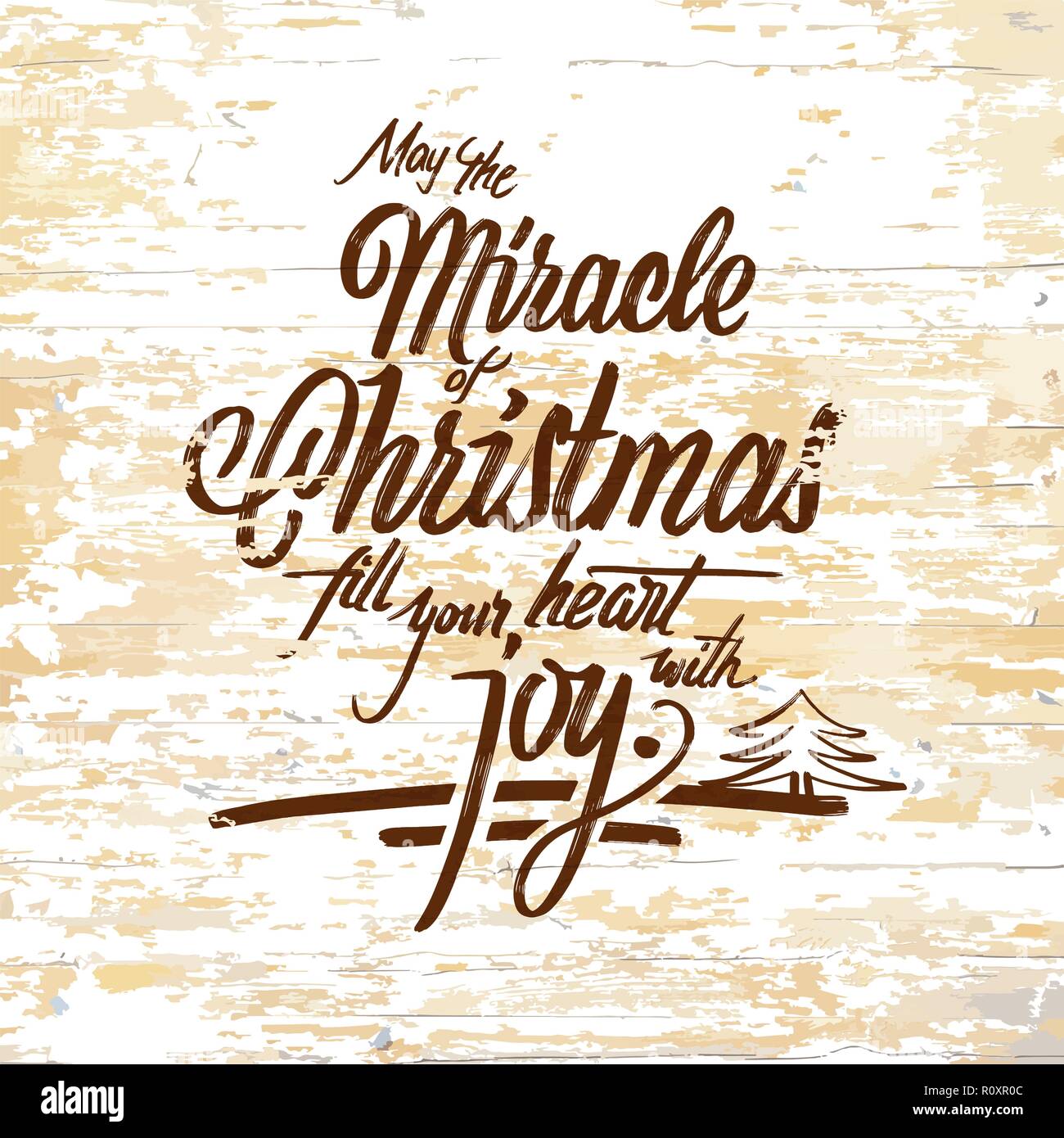 Il miracolo di Natale di scritte su sfondo di legno. Illustrazione Vettoriale disegnato a mano. Illustrazione Vettoriale