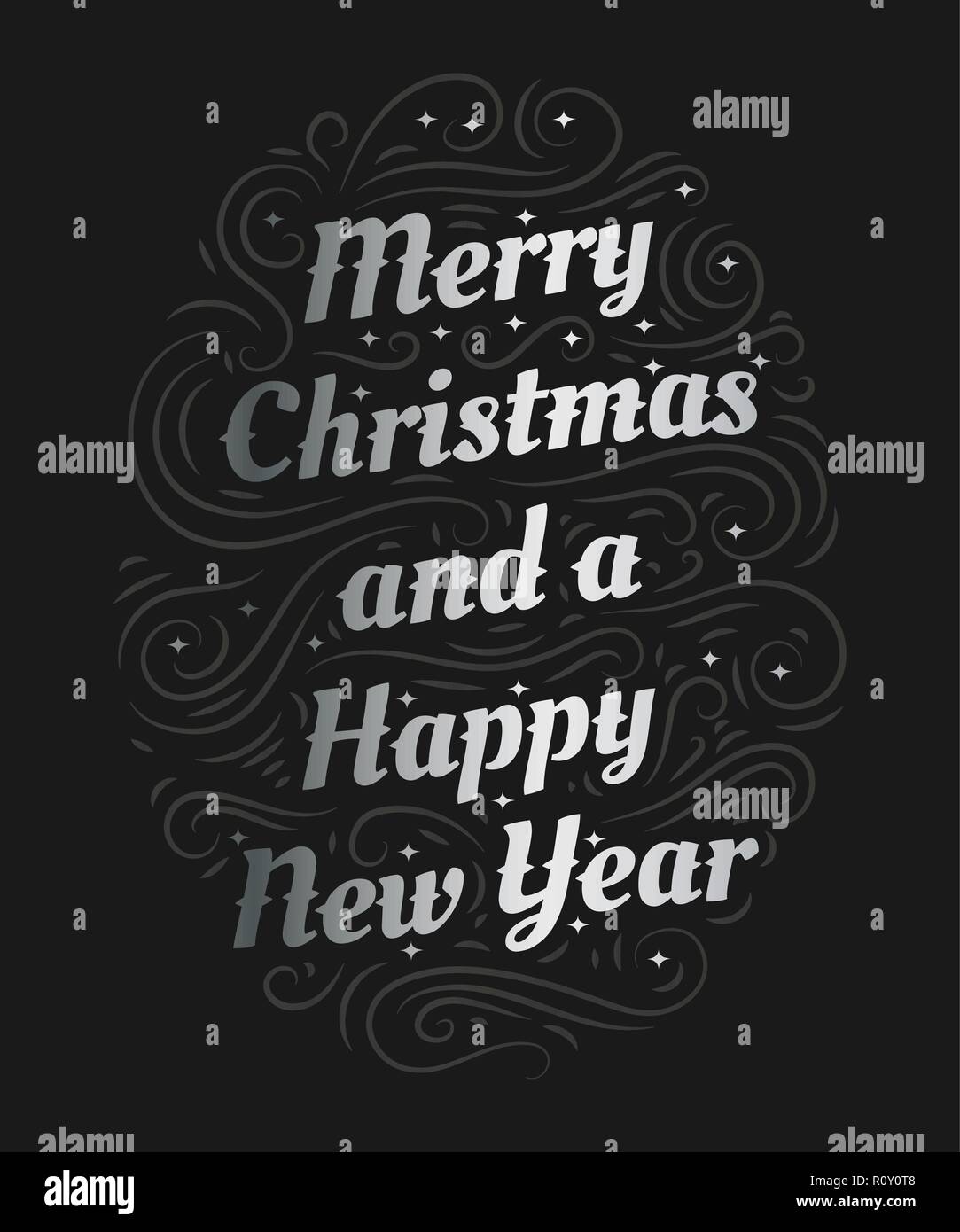 Auguriamo a tutti un Buon Natale e un felice anno nuovo disegnati a mano scritte Illustrazione Vettoriale