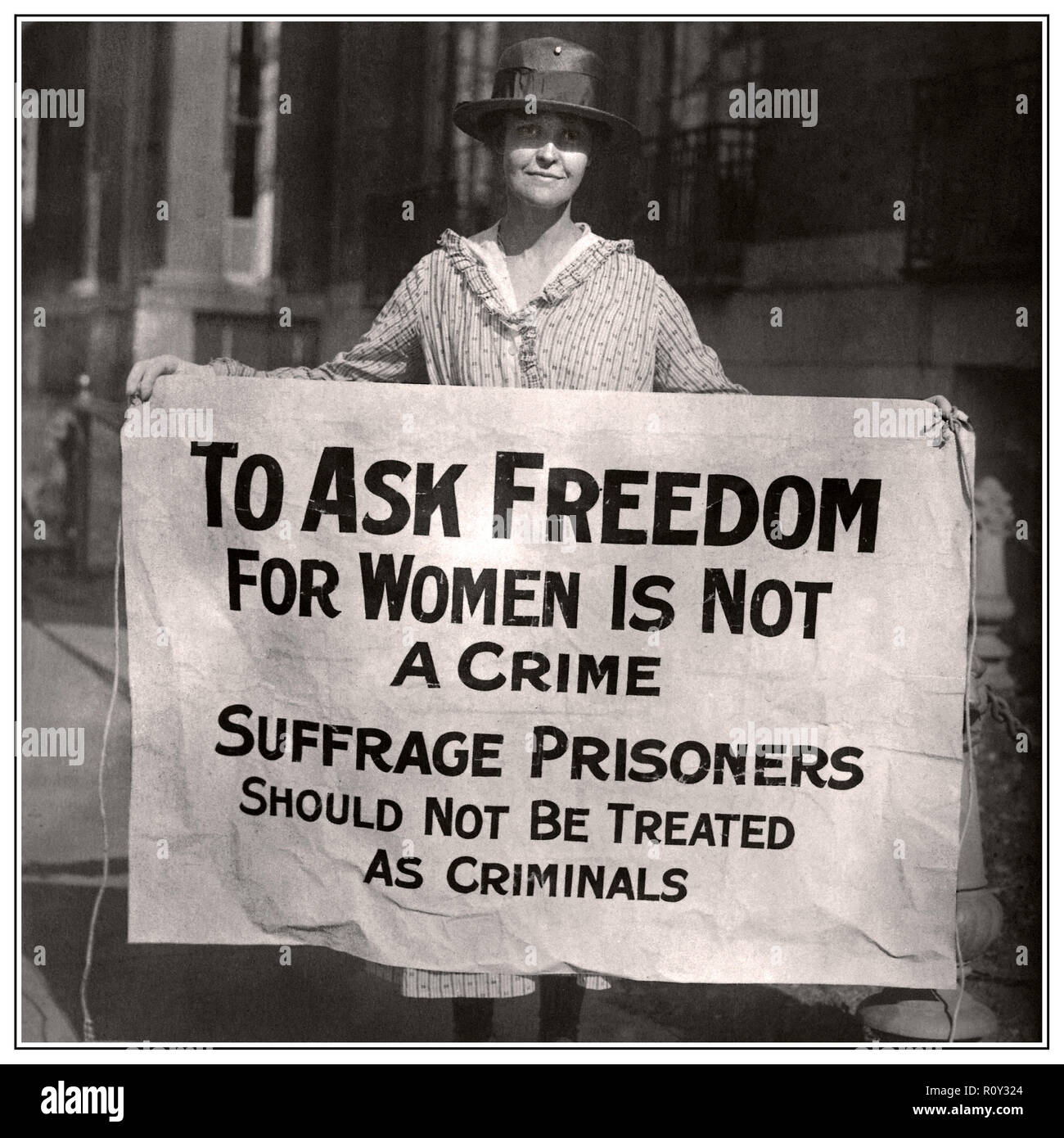 Vintage il suffragio femminile immagine suffragio suffragio donna Picket proteste Banner Suffragist proteste arresti penale nazionale di donna di membri del partito, 1910s Washington DC Foto Stock