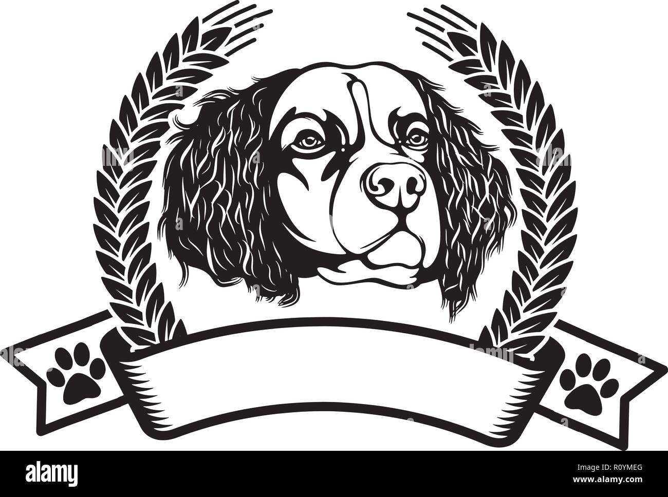 English Springer Spaniel cane di razza isolato di testa Pedigree Pet ritratto sorride felice Faccia da cucciolo animale illustrazione Cartoon ritratto arte Artwork carino Illustrazione Vettoriale