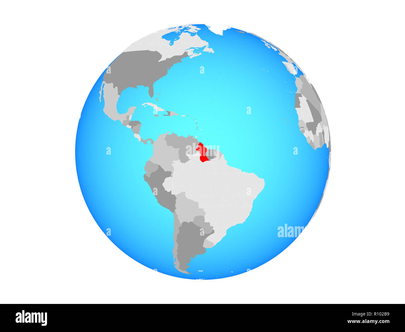 La Guyana il blu globo politico. 3D illustrazione isolati su sfondo bianco. Foto Stock