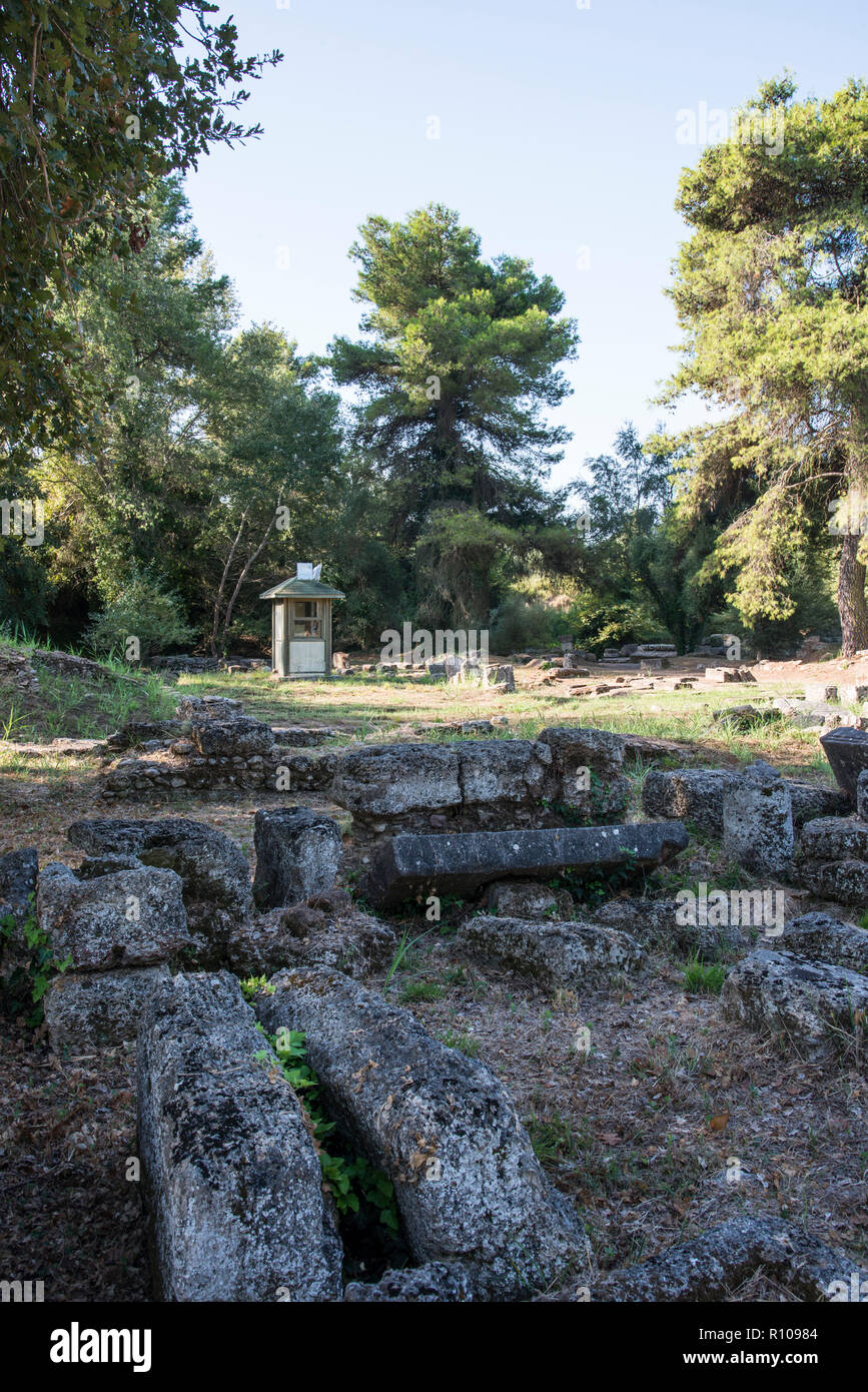 Antichità casa di guardia a Olympia, Grecia Foto Stock
