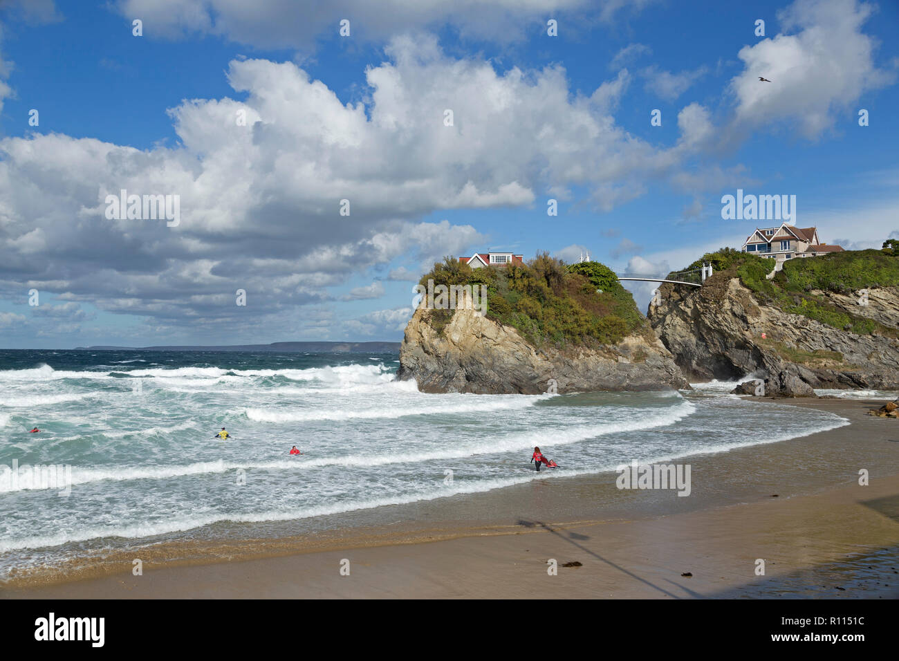 Casa in mare, Towan Beach, Newquay Cornwall, Inghilterra, Gran Bretagna Foto Stock