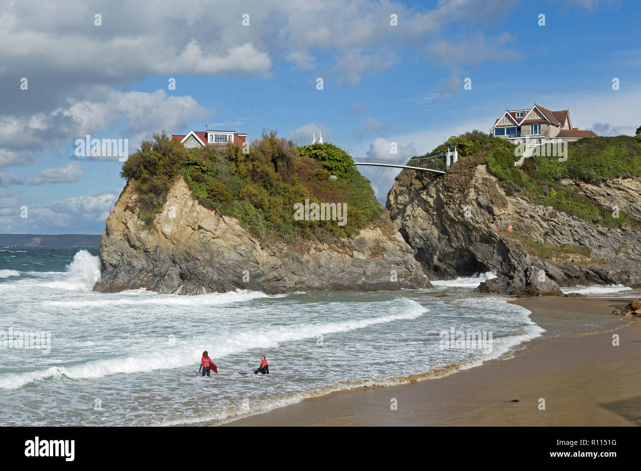 Casa in mare, Towan Beach, Newquay Cornwall, Inghilterra, Gran Bretagna Foto Stock
